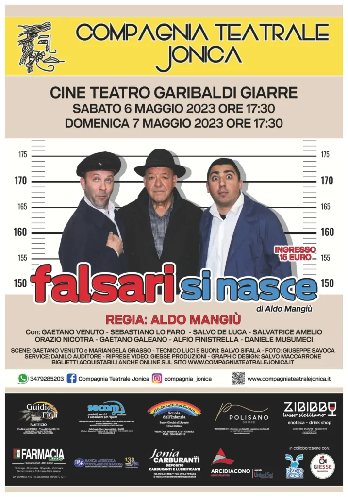 Locandina di Falsari si nasce, Compagnia Teatrale Jonica, maggio 2023